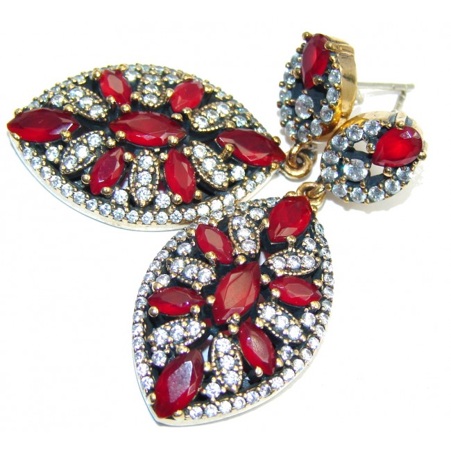 Victorian Style Red Ruby Quartz & White Topaz Sterling Silver earrings