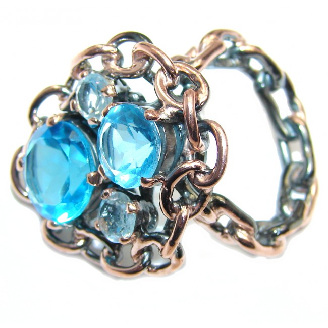 Blue Heaven Topaz Two Tones Rose Gold Rhodium over Sterling Silver Ring s. 6 1/4