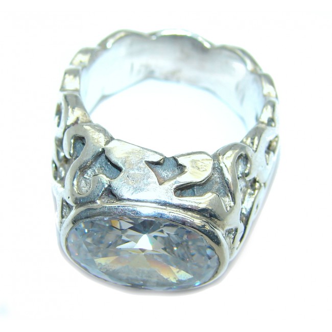 Solid AAA White Topaz Sterling Silver Handcrafted Ring s. 7 1/4
