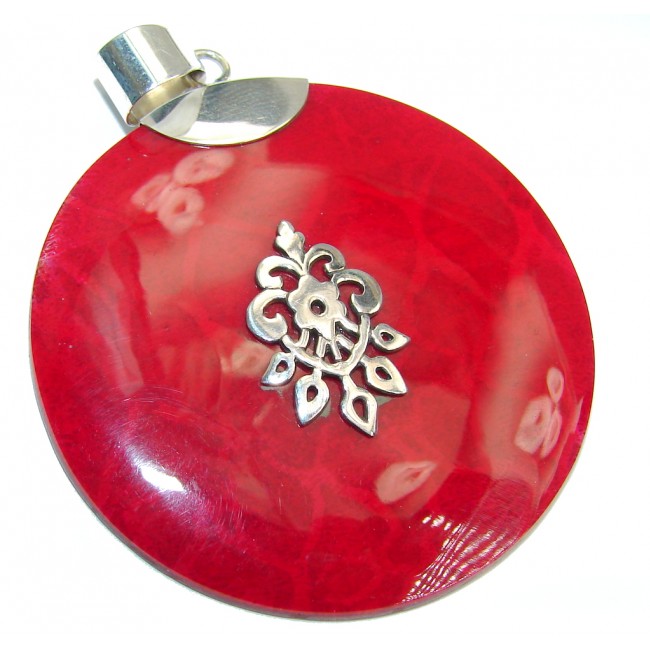 Big! Red Fossilized Coral Sterling Silver pendant