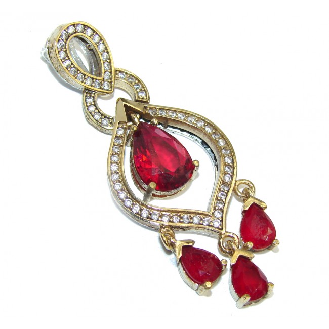 Perfect created Ruby & White Topaz Sterling Silver Pendant