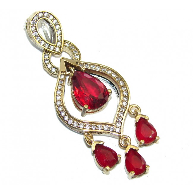 Perfect created Ruby & White Topaz Sterling Silver Pendant