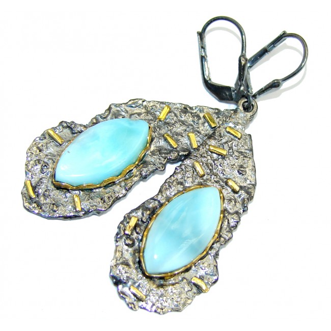 Simple and Beautiful AAA Blue Larimar Gold Rhodium over Sterling Silver earrings