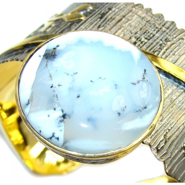 Frozen in Time White Dendritic Agate Gold Rhodium over Sterling Silver Bracelet