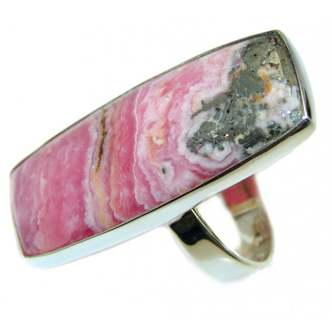 Excellend Big Pink Rhodochrosite Sterling Silver Ring s. 9 1/2
