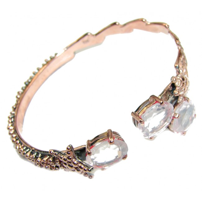 Romantic Style! Rose Quartz Gold Rhodium Plated Sterling Silver Bracelet