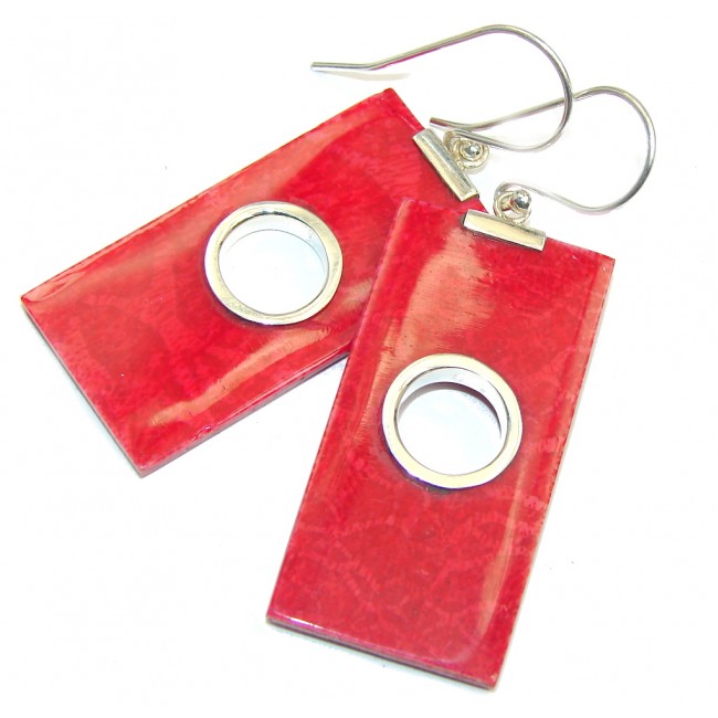 Big Fashion Red Fossilized Coral Sterling Silver earrings