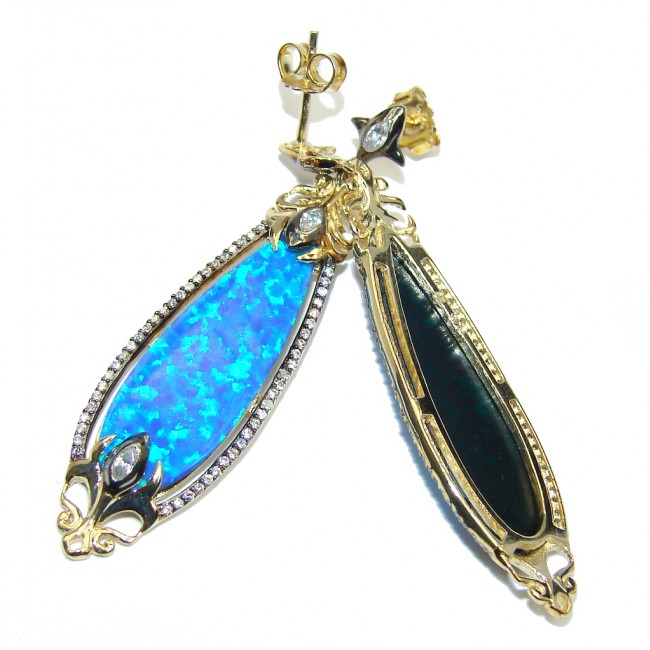 Awesome Blue Japanese Fire Opal Sterling Silver earrings