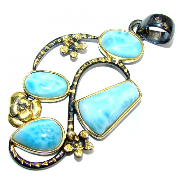 Amazing AAA Blue Larimar Gold Rhodium over Sterling Silver Pendant