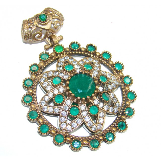 Perfect created Emerald & White Topaz Sterling Silver Pendant