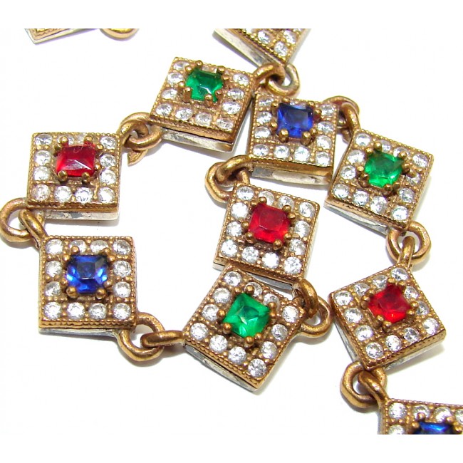 Victorian Style created Ruby & Emerald White Topaz Sterling Silver Bracelet