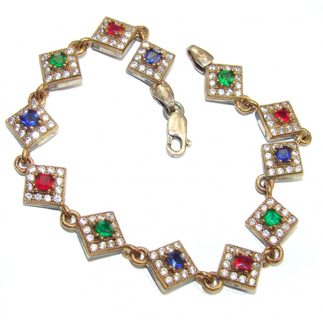 Victorian Style created Ruby & Emerald White Topaz Sterling Silver Bracelet