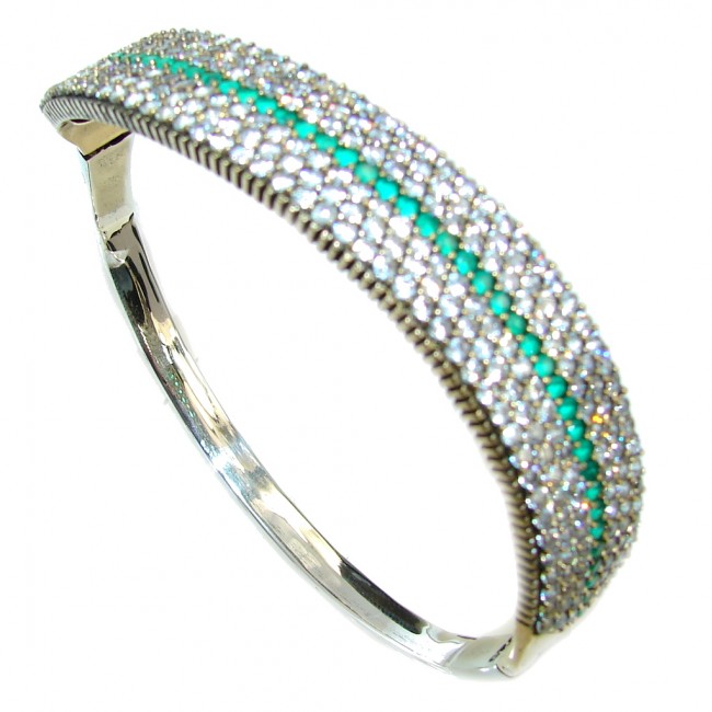 Victorian Style created Emerald & White Topaz Sterling Silver Bracelet Cuff