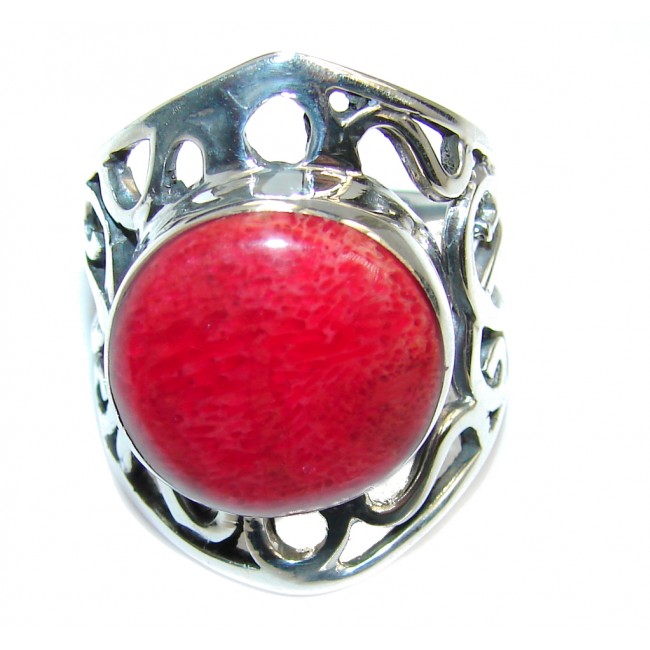 Big Love Power Red Fossilized Coral Sterling Silver ring s. 8 3/4