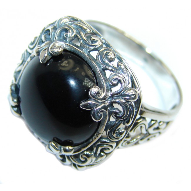 Secret Black Onyx Flower Sterling Silver ring s. 9