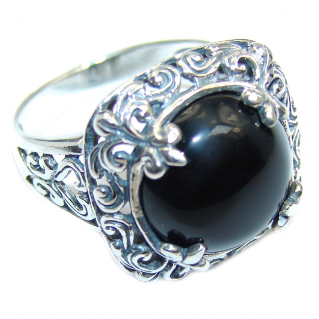 Secret Black Onyx Flower Sterling Silver ring s. 9