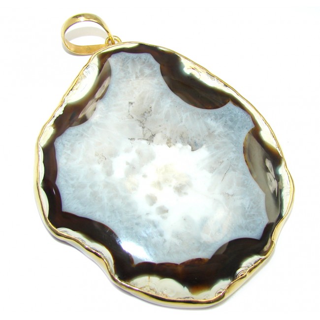 Huge Fashion Brown Agate, Gold Plated Sterling Silver Pendant