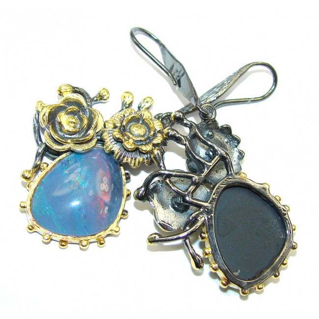 Ocean Blue Doublet Fire Opal Gold Rhodium over Sterling Silver earrings