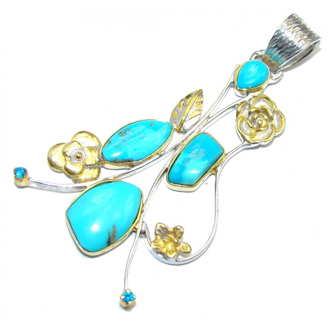 Sleeping Beauty Blue Turquoise Gold plated Sterling Silver Pendant