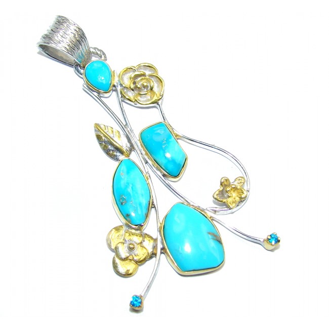 Sleeping Beauty Blue Turquoise Gold plated Sterling Silver Pendant
