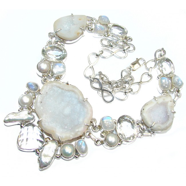 Frozen Land White Agate Druzy Sterling Silver necklace