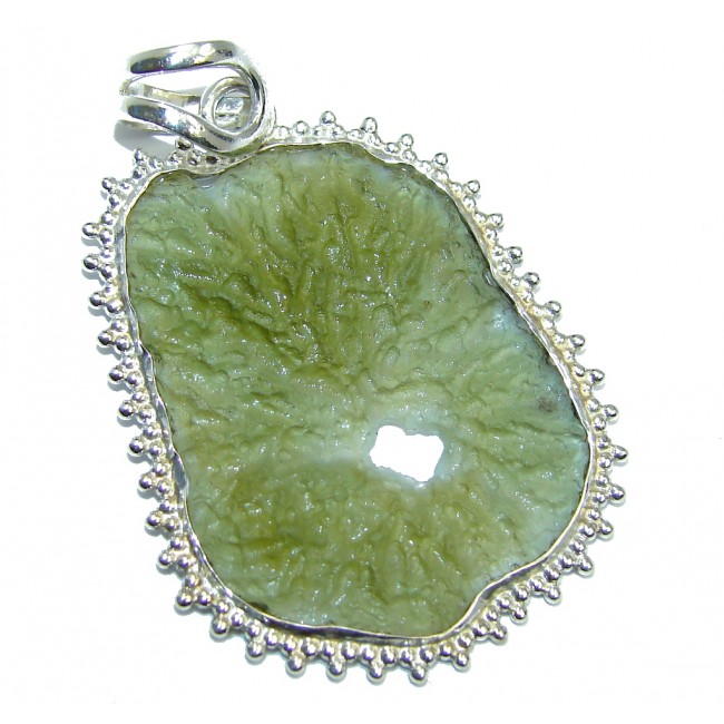 Excellent Green Moldavite Sterling Silver Pendant