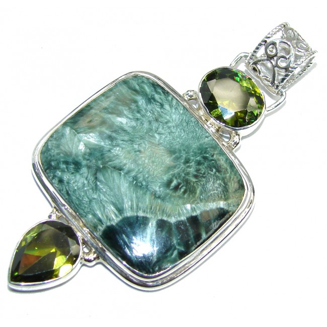 Amazing AAA Russian Green Seraphinite Sterling Silver Pendant
