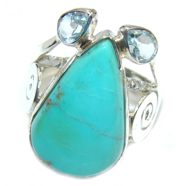 Unique Sleeping Beauty Turquoise Sterling Silver Ring s. 9