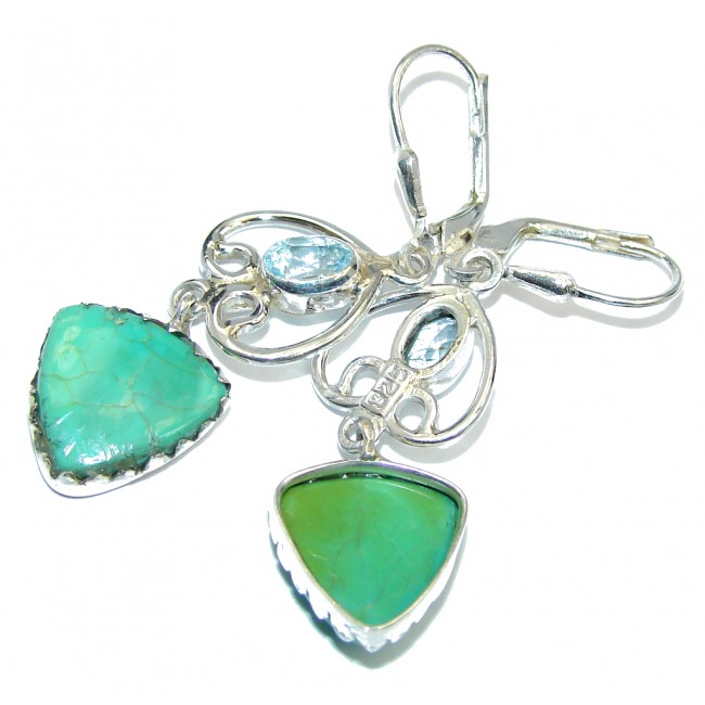 Long Lime Clover genuine Turquoise & Silver Sterling earrings