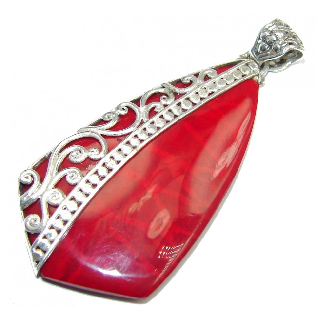 Pure Prefection Red Fossilized Coral Sterling Silver pendant
