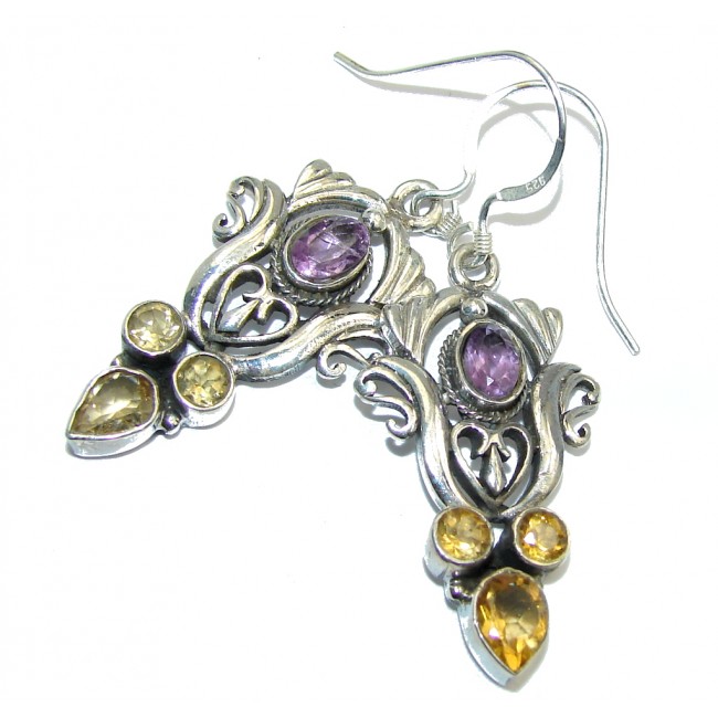 Bali Swirl Amethyst Citrine Sterling Silver earrings