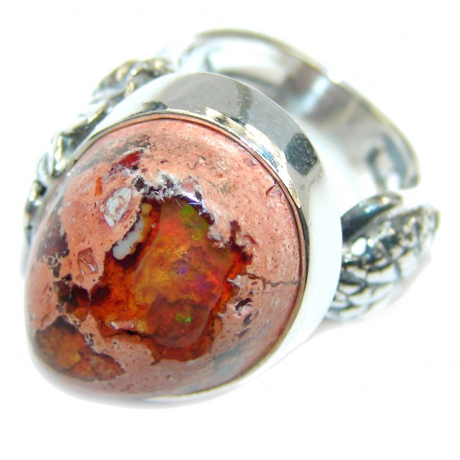 Fabulous Mexican Fire Opal Sterling Silver Ring s. 6 adjustable