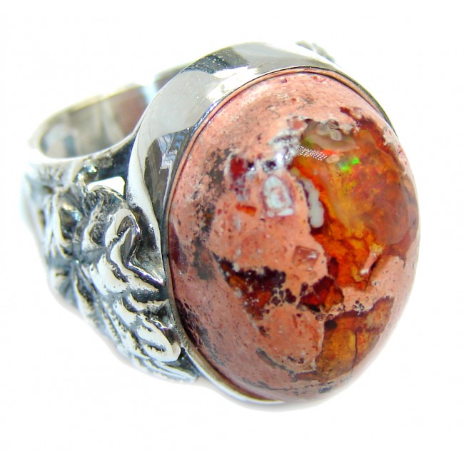 Fabulous Mexican Fire Opal Sterling Silver Ring s. 6 adjustable