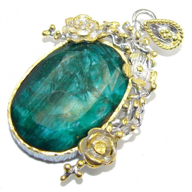 Poison Ivy Emerald Two Tones Sterling Silver Pendant