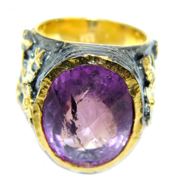 Genuine AAA Amethyst Gold plated over Sterling Silver Ring s. 6