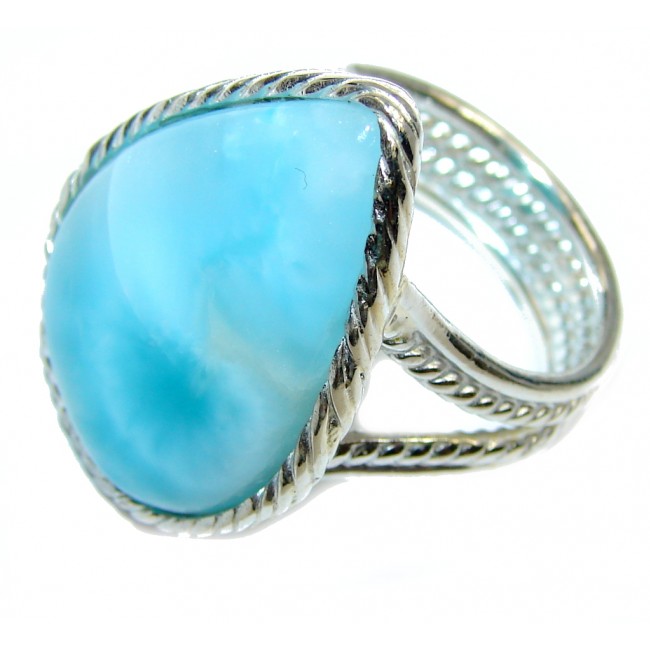 Big Amazing AAA Blue Larimar Sterling Silver Ring s. 7 1/2