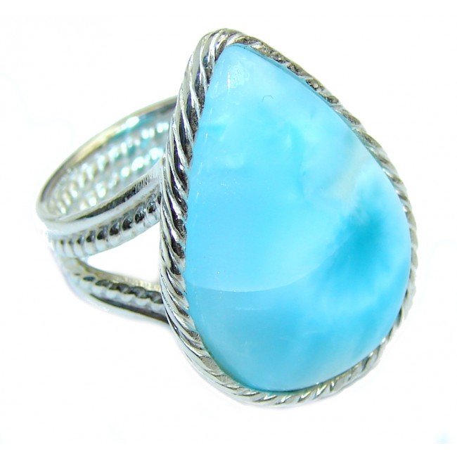 Big Amazing AAA Blue Larimar Sterling Silver Ring s. 7 1/2