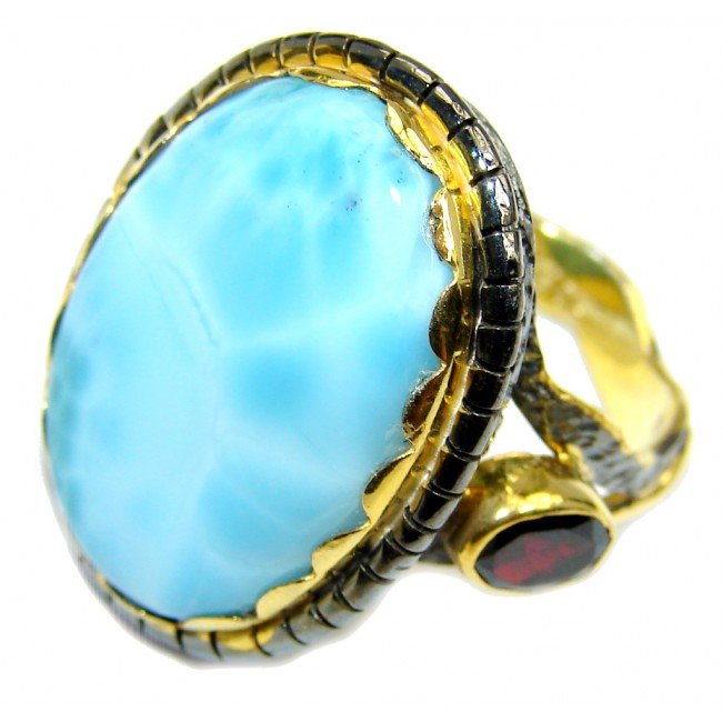 Amazing AAA Blue Larimar Gold Rhodium plated over Sterling Silver Ring s. 8 1/2