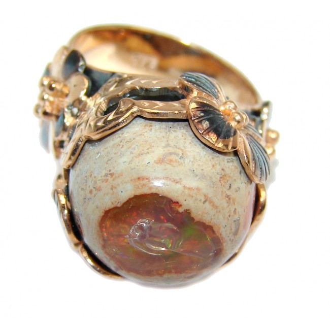 Incredible Mexican Fire Opal Gold Rhodium Plated Sterling Silver Ring s. 6