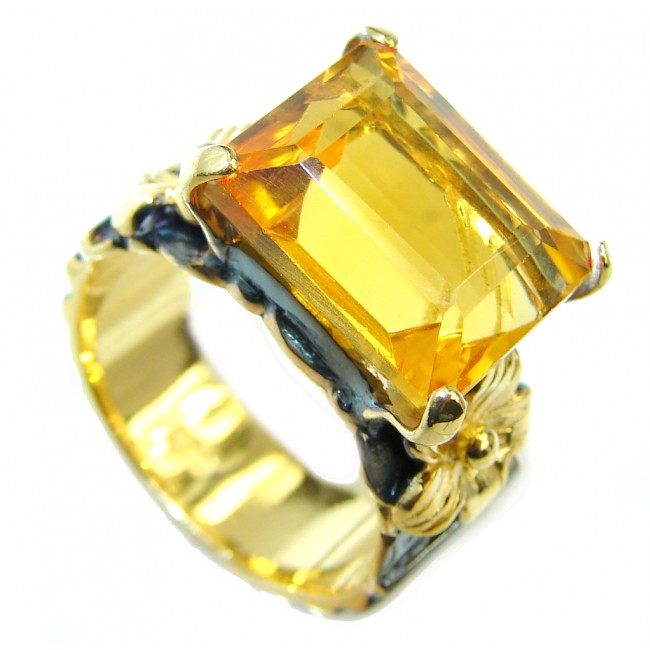 Citrine Gold Rhodium plated over Sterling Silver Handcrafted Ring s. 7