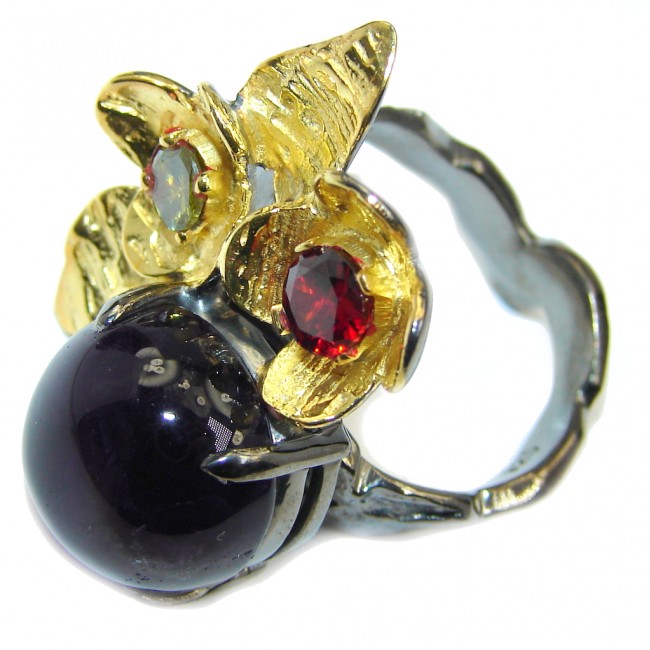 Perfect Amethyst Flower Gold Rhodium over Sterling Silver Ring s. 8 1/4