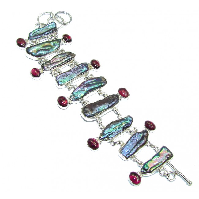Fabulous Style Tourmaline & Mother Of Pearl Sterling Silver Bracelet