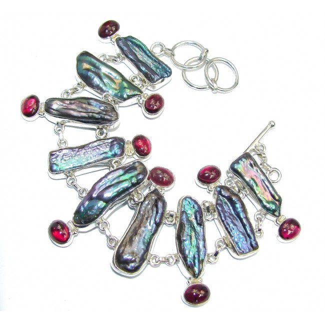 Fabulous Style Tourmaline & Mother Of Pearl Sterling Silver Bracelet