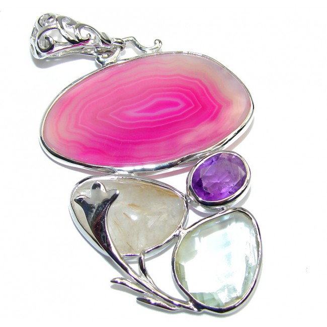 Just Perfect Gift AAA Pink Agate Sterling Silver Pendant