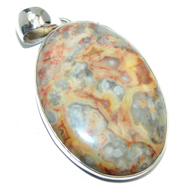 Large Fabuloue Crazy Lace Agate Sterling Silver pendant