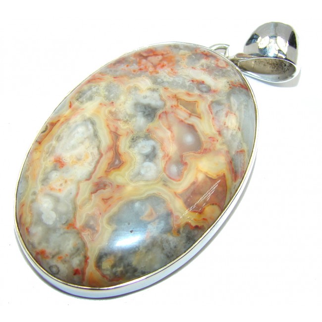 Large Fabuloue Crazy Lace Agate Sterling Silver pendant