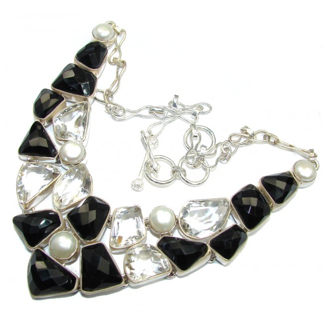 Bohemian Style Black Onyx & White Topaz Sterling Silver necklace
