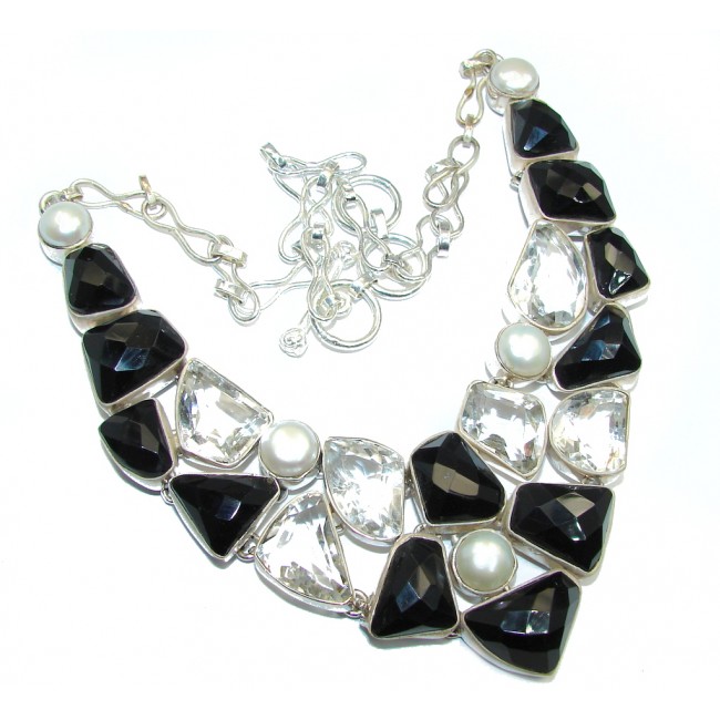 Bohemian Style Black Onyx & White Topaz Sterling Silver necklace