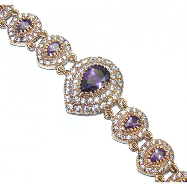 Victorian Style created Alexandrite & White Topaz Copper over Sterling Silver Bracelet