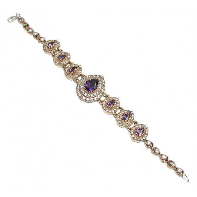 Victorian Style created Alexandrite & White Topaz Copper over Sterling Silver Bracelet